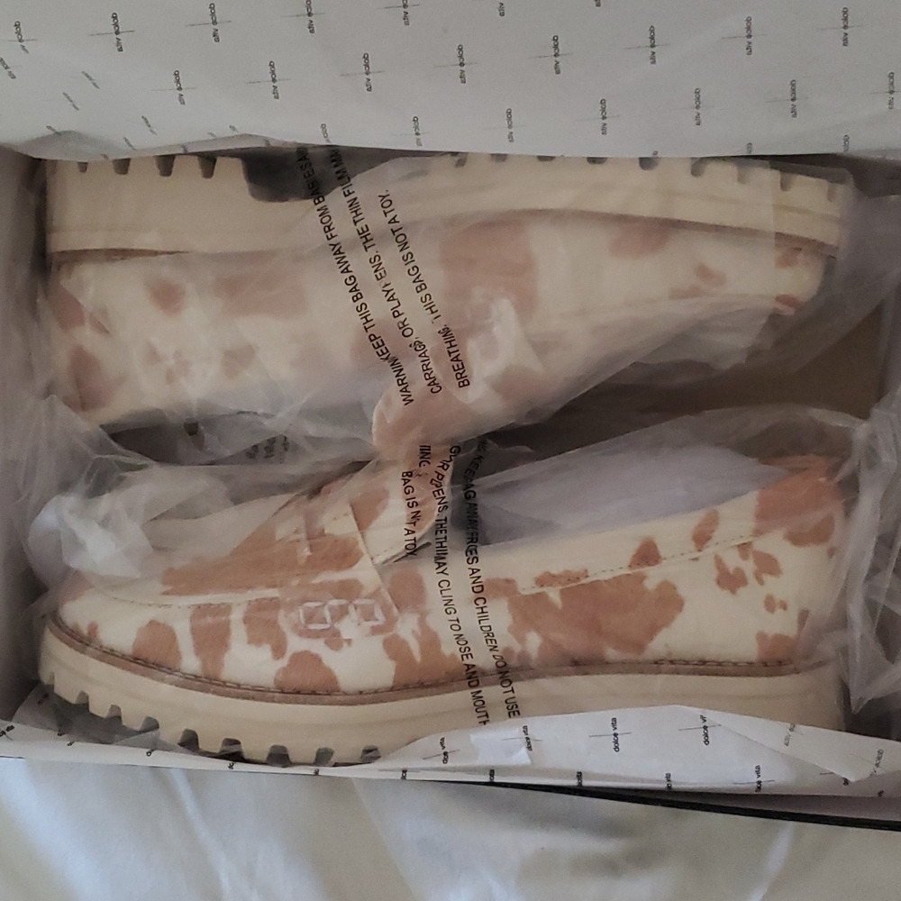 Dolce Vita White and Tan Cowprint Loafers - Picture 11 of 11